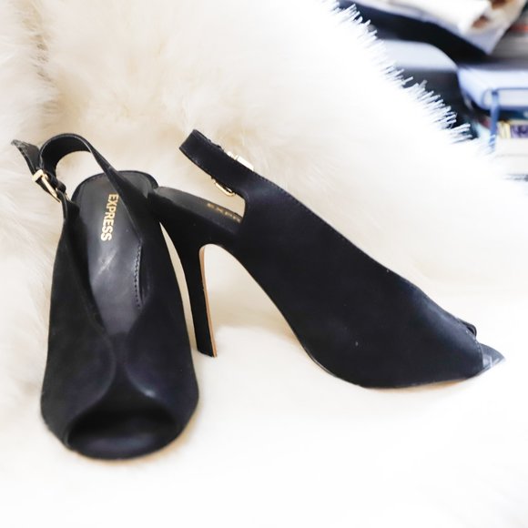 Express Faux Suede Open Toe Slingback Pumps - Picture 9 of 11